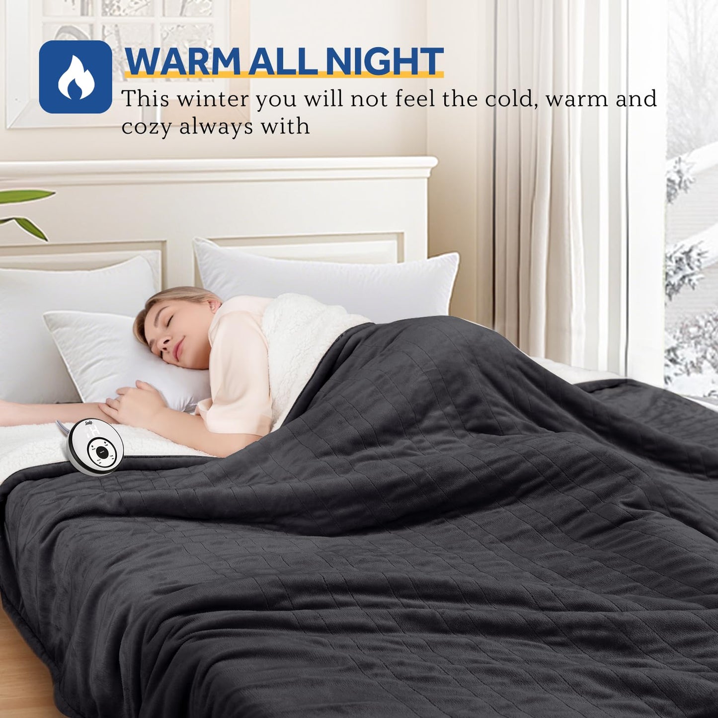 Sealy Electric Blanket Throw Size 50"*60",Super Cozy Flannel to Sherpa Reversible Heated Blanket Throw with 6 Heating Levels & 2-10 Hours Auto Off Overheating Protection Machine Washable,Beige