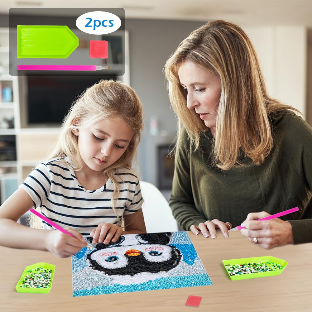 QEUOYSS Diamond Art Kit for Kids with Wooden Frame Art and Crafts for Kids Ages 6-8 -10-12 Easy to DIY Diamond Art for Kid and Adult Beginners Home Wall Decoration (Penguin)