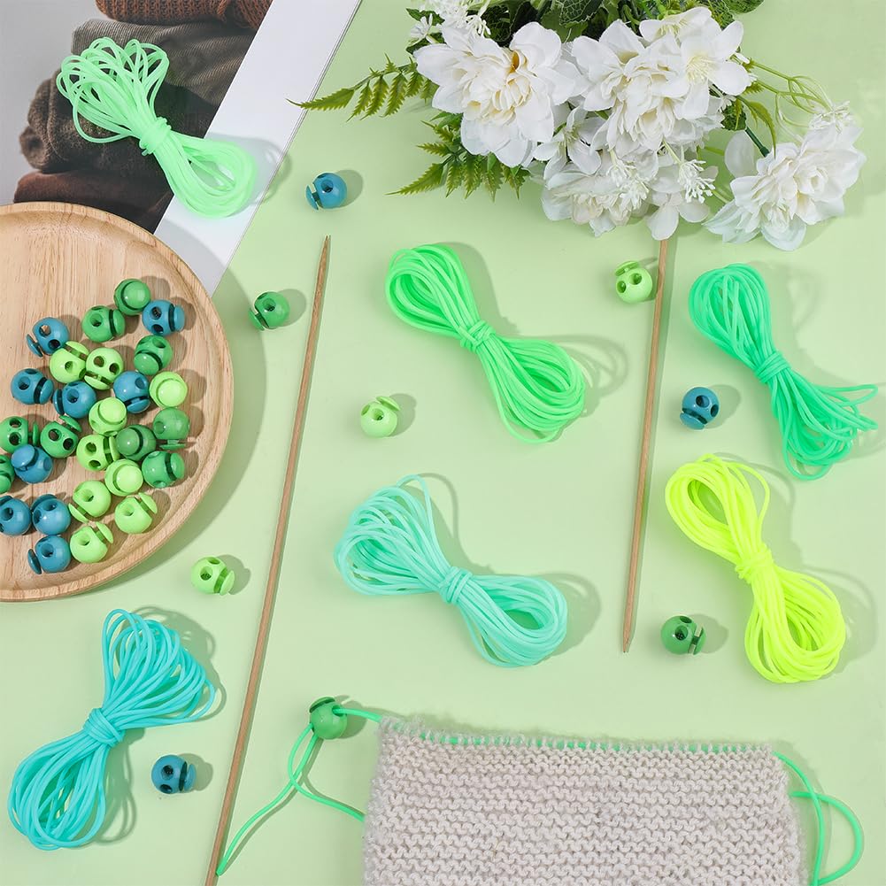 CRASPIRE 42Pcs Green Knitting Stitches Holder Cord Lock Kit 6 Roll Hollow Pipe Rubber Markers 1.4mm Needle Stoppers Set Tubing Barber with 36Pcs Silicone Locks for DIY Beading Necklaces Bracelet Craft