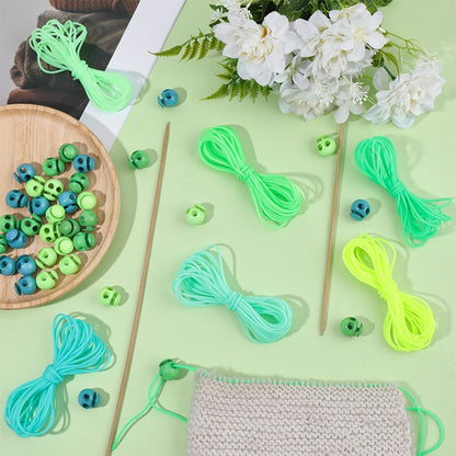 CRASPIRE 42Pcs Green Knitting Stitches Holder Cord Lock Kit 6 Roll Hollow Pipe Rubber Markers 1.4mm Needle Stoppers Set Tubing Barber with 36Pcs Silicone Locks for DIY Beading Necklaces Bracelet Craft