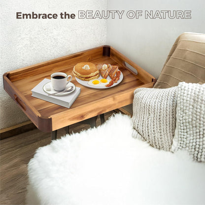 17 13 Inch Counter... x Acacia Wood Serving Tray with Handles, Decorative Wooden Tray Featuring Dark Walnut-Tone Curved
