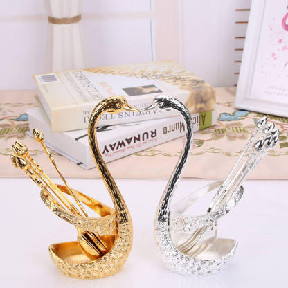 Gold Coffee Spoon for Coffee Bar, 6pcs 5in Long Coffee Stir Spoon Crown Handle Dessert Spoons Tea Spoons Espresso Spoons with Decorative Swan Base Holder (Gold)