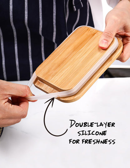 Butter Dish with Lid for Countertop, AISBUGUR Metal Butter Keeper with Stainless Steel Multipurpose Butter Knife, Butter Container with Double High-quality Silicone Good Kitchen Gift Set of 2 Black