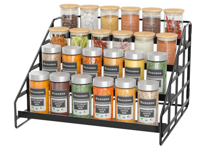 Bunoxea Spice Rack 4 Tier Kitchen Cabinet Organizer,Countertop Spice Rack,Tier Depth Adjustable Cabinet Shelf,Step Spice Organization Easy Visibility,Holds Seasoning and Condiments