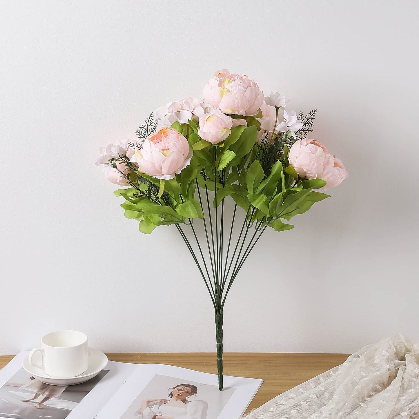Duovlo Springs Flowers Artificial Silk Peony Bouquets Wedding Home Decoration,Pack of 1 (Spring Pure Pink)