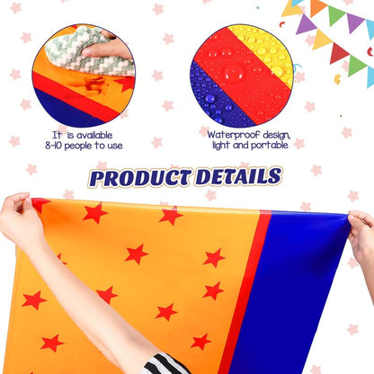 Oudain 3 Pcs Anime Theme Tablecloth 108 x 54 Inches Cartoon Table Covers Yellow Blue and Red Stars Print Table Cloth for Birthday Party Decoration