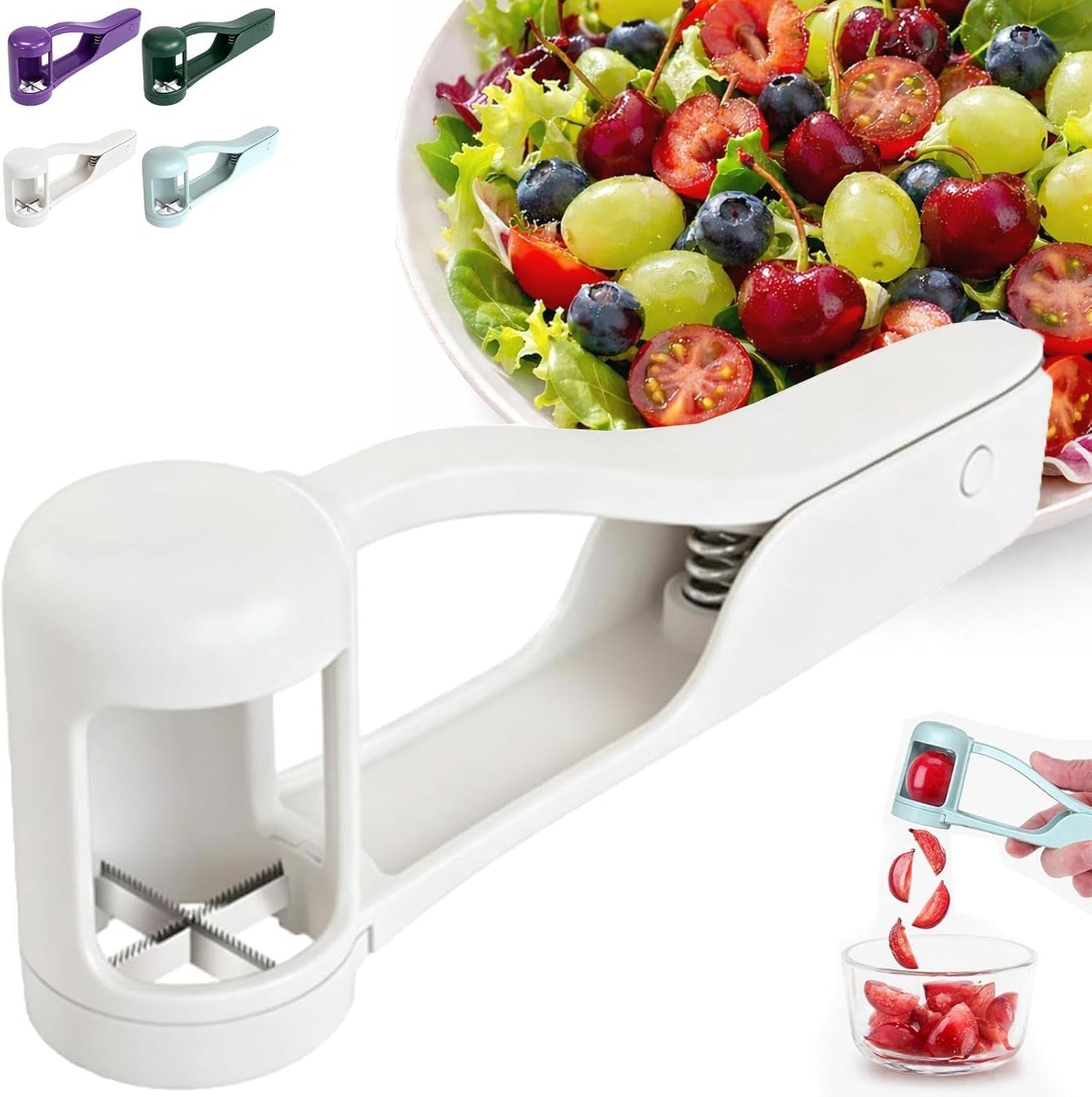 Grape and Cherry Tomato Cutter, Grape Slicer Tool-One Second Fruit Slicer for Cherry Tomatoes, Easy Grape Cutter for Kitchen Use, Fruit Push Cutter for Small Fruits (White)