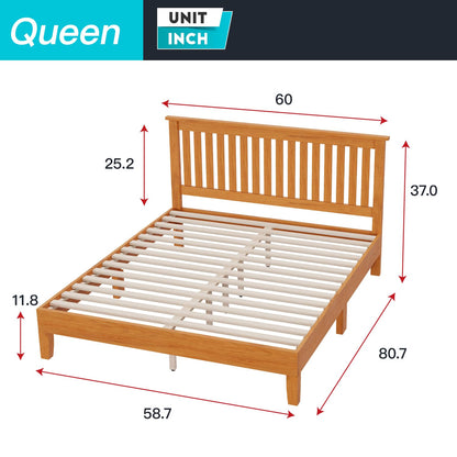 FDW Wood Platform Bed Frame Sturdy Solid Wood Foundation with Wooden Headboard/Wood Slats Support/No Box Spring Needed/Easy Assembly/Under Bed Storage (Queen)