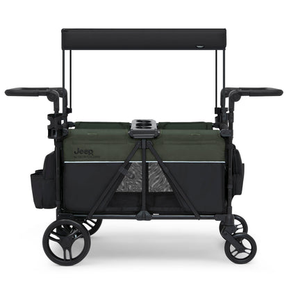 Jeep Aries Stroller Wagon by Delta Children Premium Wagon for 2 Kids with Convertible Seats, Adjustable Push/Pull Handles, Removable Canopy & Flat Fold - Greenguard Gold Certified, Black/Green