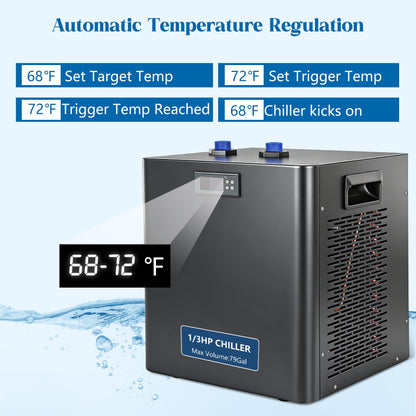 Togsher 1/3 HP Aquarium Chiller for 79 Gallon Tank, Ultra-Quiet Water Cooling System with Energy-Saving Mode, Reliable Temperature Control for Saltwater Freshwater Fish Tank, Reef Coral Axolotl
