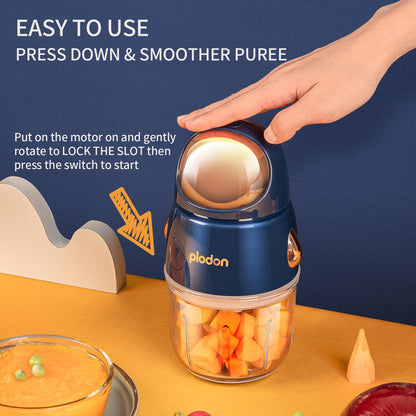 Plodon Baby Food Maker Mini Cute and Small Food Processor Puree Blender Grinder Chopper 300ml Cup Glass Bowl with 8 Blade Electric (Spaceman-Blue)