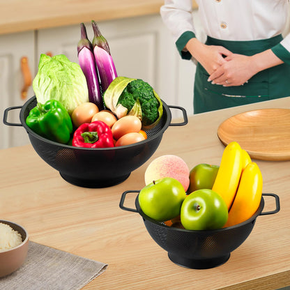 Black Colander for Kitchen, 3QT, Stainless Steel Pasta Strainer with Handle, Pasta Strainer for Fruits Vegetables Cooking Food, Dishwasher Safe