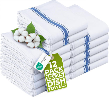 Utopia Towels Blue Dish Towels [12 Pack - 15 x 25 Inches] 100% Ring Spun Cotton Highly Absorbent & Reusable Cleaning Bar, Tea, Kitchen and Dishcloths Set - 200 GSM