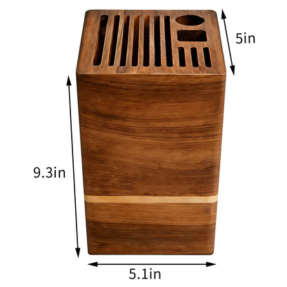 Acacia Wood Universal Knife Block, Countertop Knife Holder Organizer with Scissors & Sharpening Rod Slots, Space Saving Storage without Knives
