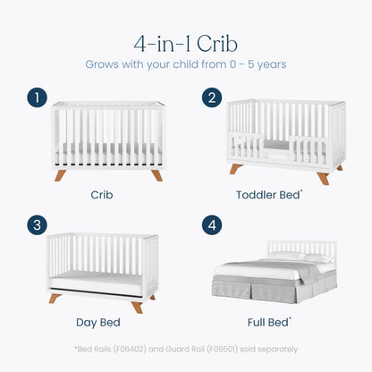 Child Craft SOHO 4-in-1 Convertible Crib, Baby Crib Converts to Day Bed, Toddler Bed and Full Size Bed, 3 Adjustable Mattress Positions, Non-Toxic, Baby Safe Finish (White/Natural)