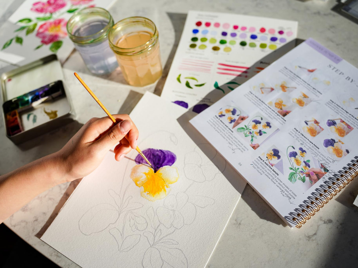 Wildflower Watercolor Workbook with Real Cold Press Cotton Watercolor Paper, Pre-Outlined Designs, Step-by-Step Instructions & Online Videos – Premium Botanical Art Book for Adults & Beginners