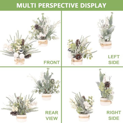 JJIALEIXI Mini Christmas Tree Set - 11" Artificial Potted Tabletop Decor for Holiday Parties | White/Green/Silver