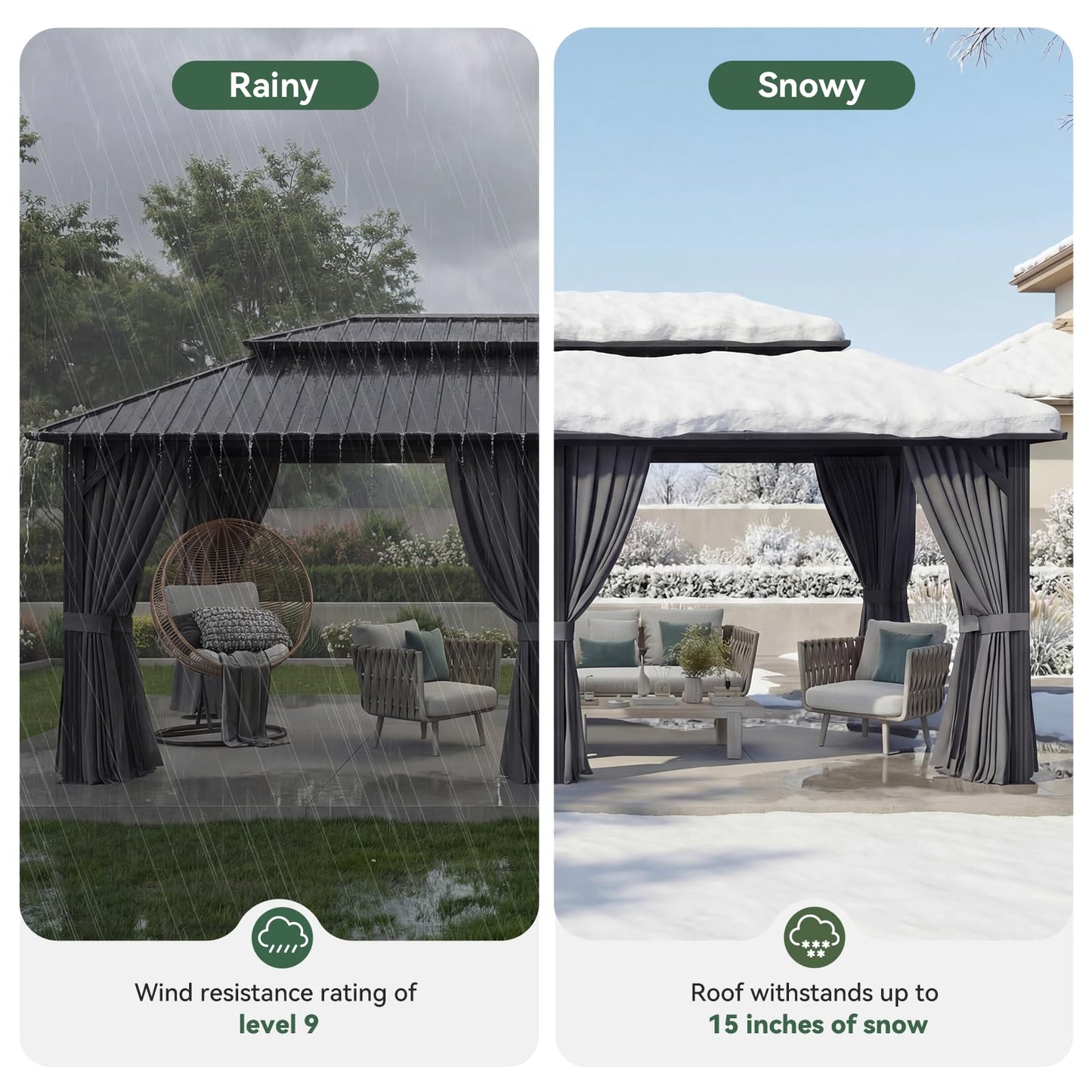 20x12FT Outdoor Gazebo - Hardtop Pergolas for Patios with Curtains and Netting Included, Permanent Gazebo Pavilion with Double Galvanized Steel Roof for Party, Outdoor Dining, Wedding, Gray