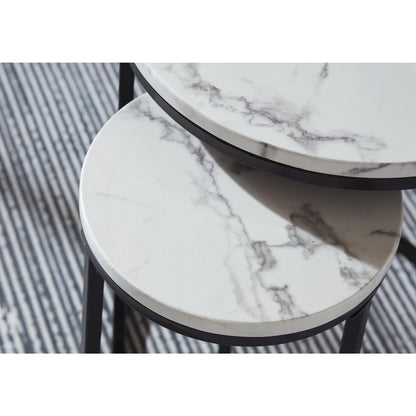 Signature Design by Ashley Jusmour Modern Nesting Table Set with Faux Leather Upholstered Ottoman, Set of 4, Black & White