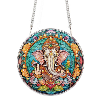 JISHSHAY Hindu Ganesha Diamond Art Hanging Elephant Diamond Painting Sun Catchers Gem Art Table Wind Chimes Gem Painting Hanging Pendant Mosaic Kits for Adults Windchimes, with Special Shaped Drills