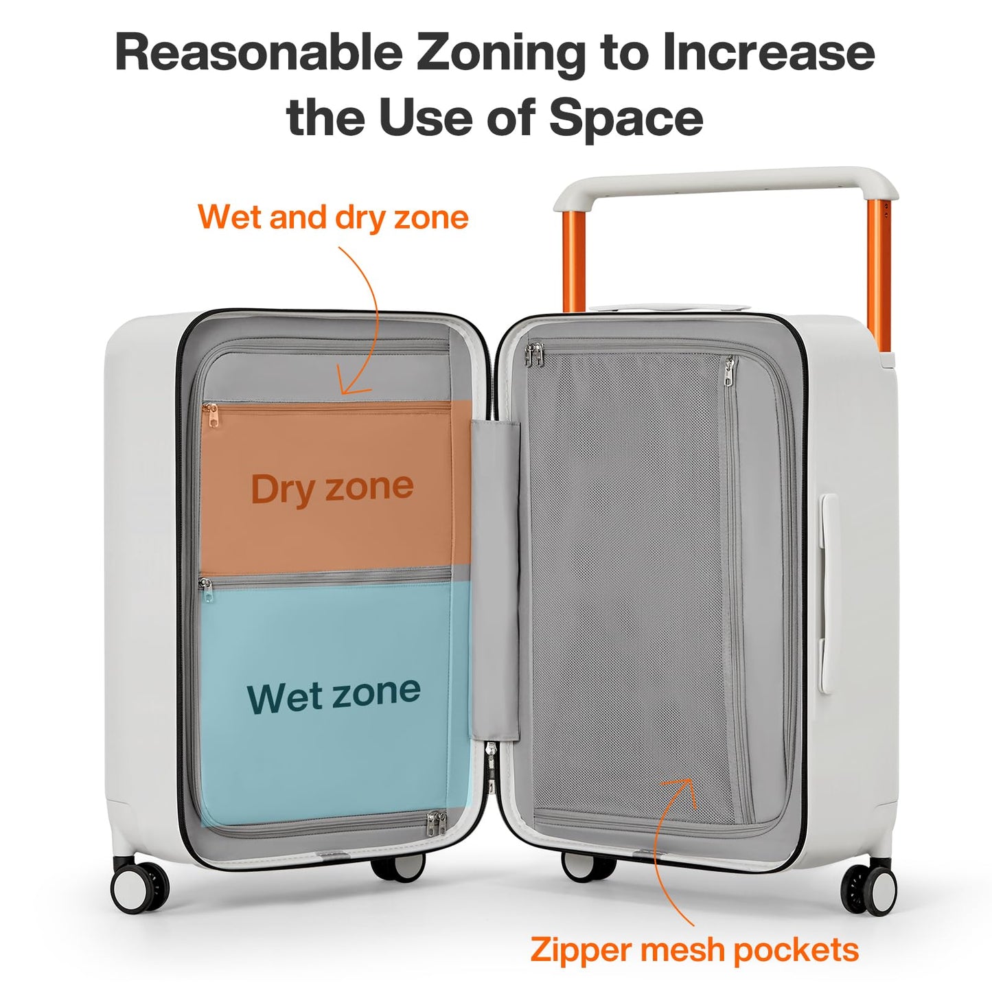 mixi 26 Inch Large Checked Luggage Suitcase with Spinner Wheels Upgrade Wide Handle PC Hard Shell Rolling Travel Suitcase with TSA Lock, Smoke White