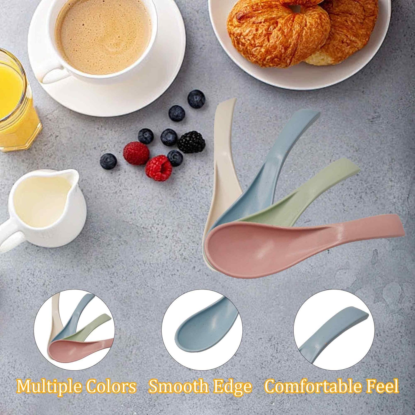 bociloy 8PCS 5.9 Inch Wheat Straw Soup Spoons, Colorful Unbreakable Plastic Meal Dinner Soup Spoons, Portable Lightweight Cereal Spoon for Family Kitchen, Microwave Dishwasher Safe