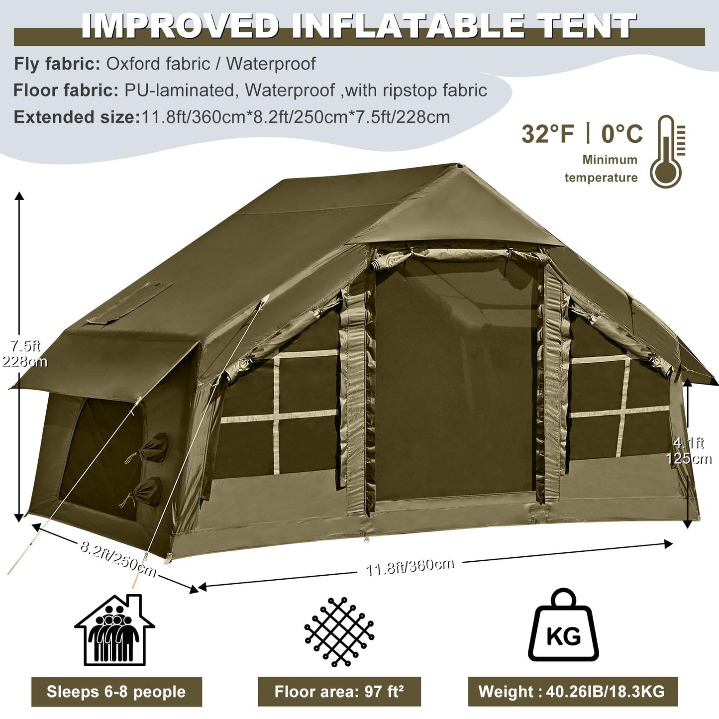 Inflatable Tents for Camping with Electric Air Pump, 6/8 Person Easy Setup Blow Up Tents for 4 Seasons Waterproof Inflatable Camping Tent with Skylight, Air House Glamping Tents for Adult
