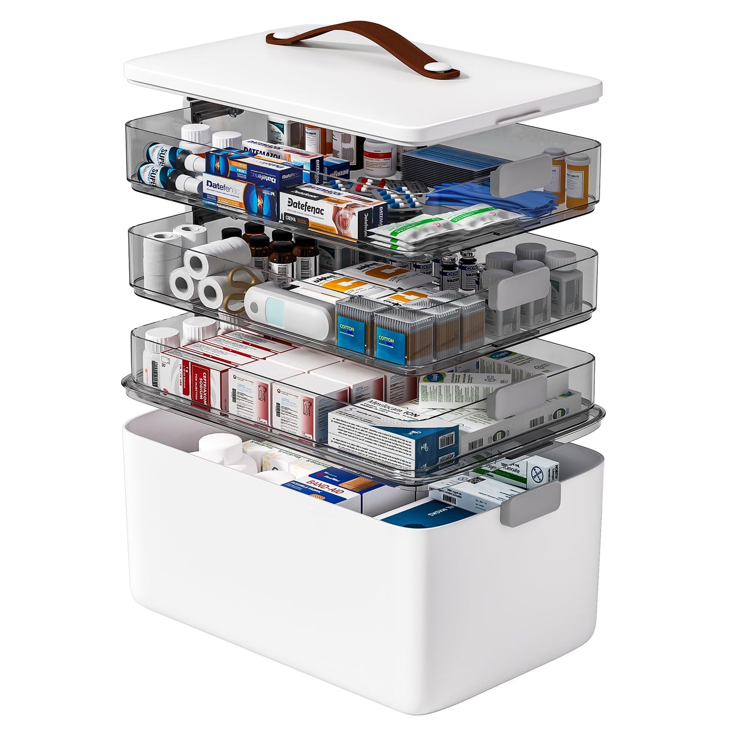 funest 4- Tier Medicine Storage Box Organizer Portable First Aid kit Box Sewing, Art, Craft with Handle, Multipurpose Medical Supply Organizer with Removable Tray