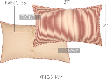 VHC Brands Sawyer Mill Large Pillow Sham Cover, Farmhouse Country Stripe, King Size 21x37, Red