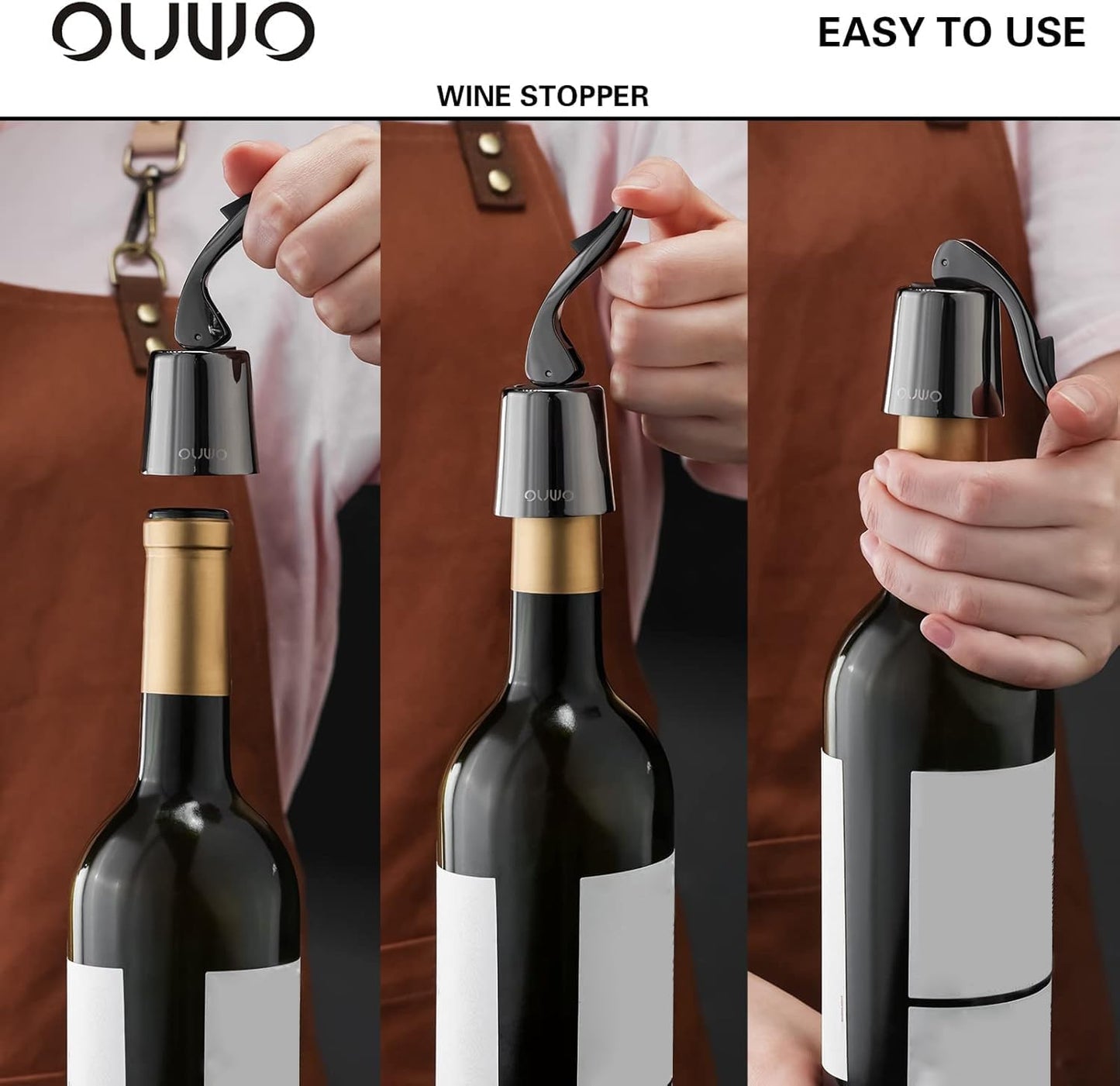 Stainless Steel Wine Bottle Stoppers - 6 Pack Plugs with Silicone Toppers, Leak-Proof, Keeps Wine Fresh Accessories