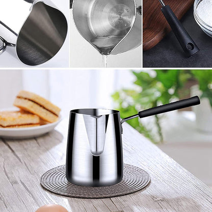 Stainless Steel Turkish Coffee Pot, 600ml Long Handled Milk Frother Pitcher for Home Coffee Shop