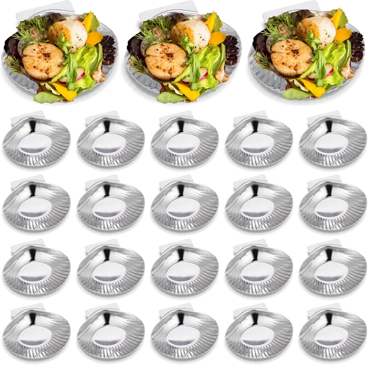 24 3.2 Inch Baderke Pcs Grillable Shells Stainless Steel Reusable All Purpose Grillable Large Scallop Shells Grilling