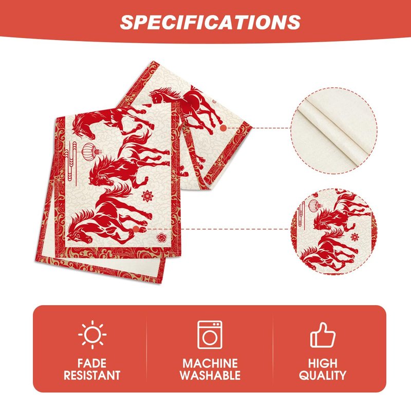Artoid Mode Propitious Clouds Chinese Zodiac Horse Happy 2026 Lunar New Year Table Runner, Spring Festival Winter Kitchen Dining Table Decoration for Home Party 13x72 Inch