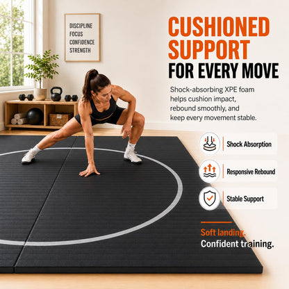 Wrestling Mat, 10x10ft Roll-Up Home Gym Flooring, 1.2 inch Professional XPE Foam Grappling Mat with Non-Slip Lychee Texture for BJJ, MMA, Judo, Gymnastics & Yoga