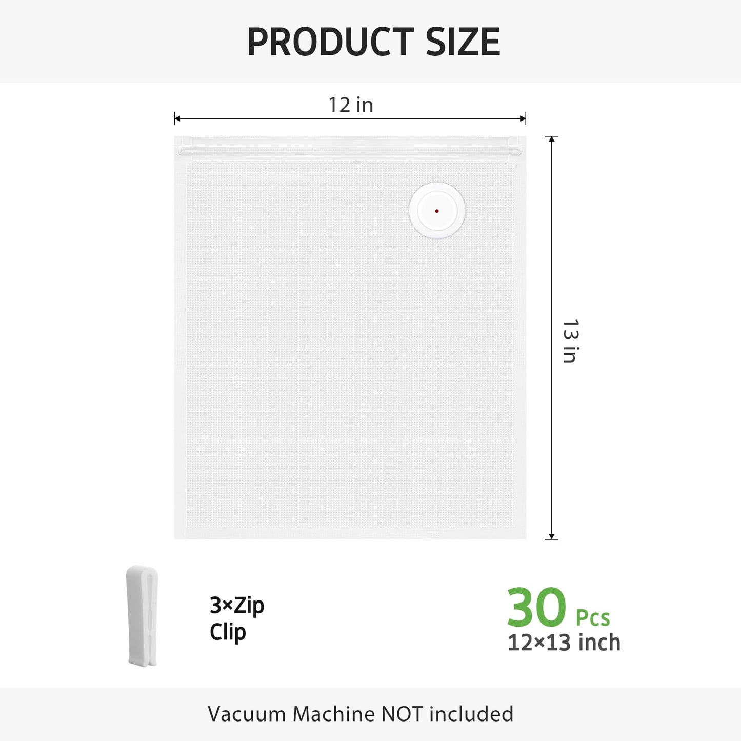 Syntus 30 Reusable Vacuum Sealer Bags for Food, Large 12" x 13" Food Storage Zipper Bags with Air Valve BPA-free Leakproof Keep Food Freshness, Compatible with Compact Vacuum Sealers