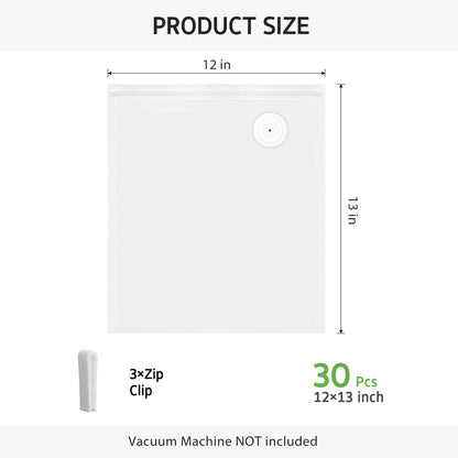 Syntus 30 Reusable Vacuum Sealer Bags for Food, Large 12" x 13" Food Storage Zipper Bags with Air Valve BPA-free Leakproof Keep Food Freshness, Compatible with Compact Vacuum Sealers