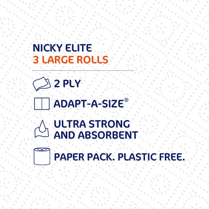 Nicky Elite Adapt-A-Size Paper Towels 24 Large Rolls= 40 Regular Rolls Plastic Free Packaging Paper Wrap Ultra Strong and Absorbent