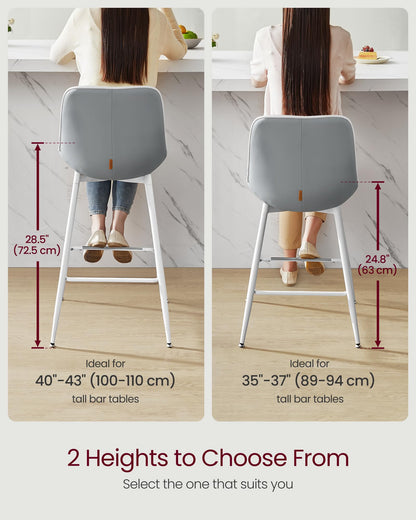 VASAGLE Bar Stools Set of 2, Counter Height Bar Stools with Back, Ergonomic Backrest, Synthetic Leather, Metal Legs, 24.8-Inch Tall Barstools for Kitchen Island Home Bar, Easy Assembly, Dove Gray