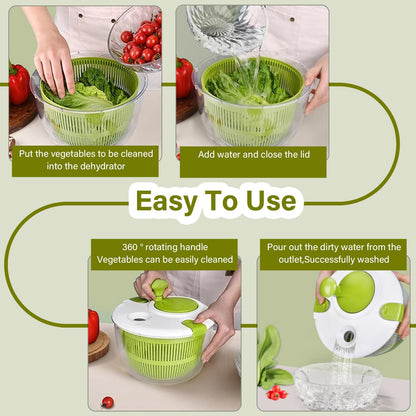 NIOSAVM 5Qt High-Efficiency Salad Spinner & Vegetable Dehydrator -Quick-dry salad spinner,Manual Kitchen Tool for Lettuce,Berries,Quick Spin Dry Vegetables