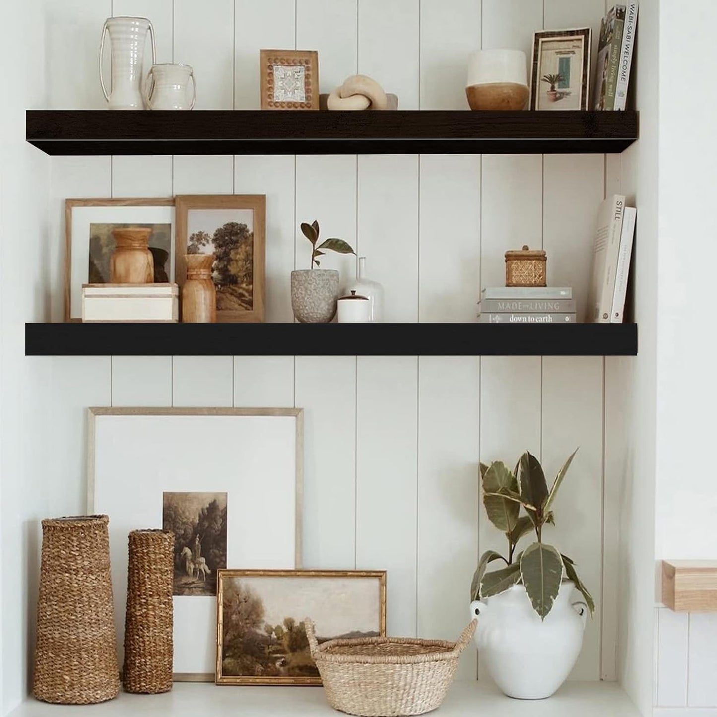 QEEIG Floating Wall Shelves - Stylish 35.4" Long Set of 2 for Bathroom, Kitchen, Living Room | Black Home Decor