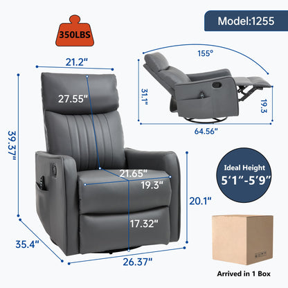 KEIKI 4-in-1 Manual Swivel Rocker Recliner Chair for Living Room, Faux Leather Nursery Glider Rocking Chairs with Back Massager & Heat, Built for RV Travel Living and Mobile Home, Grey
