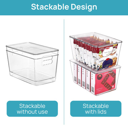Vtopmart 2 Pack Clear Stackable Storage Bins with Lids, Large Plastic Containers with Handle for Pantry Organizer and Storage,Perfect for Bathroom,Cabinet,Kitchen,Fridge,Closet Organization