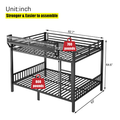 QLUSAN Upgraded & Stronger Heavy Duty Metal Bunk Bed Queen Over Queen Size, Safer Thickened More Stable Bunkbed Bunk Bed Frame (Easier to Assemble) (Queen Over Queen-A)