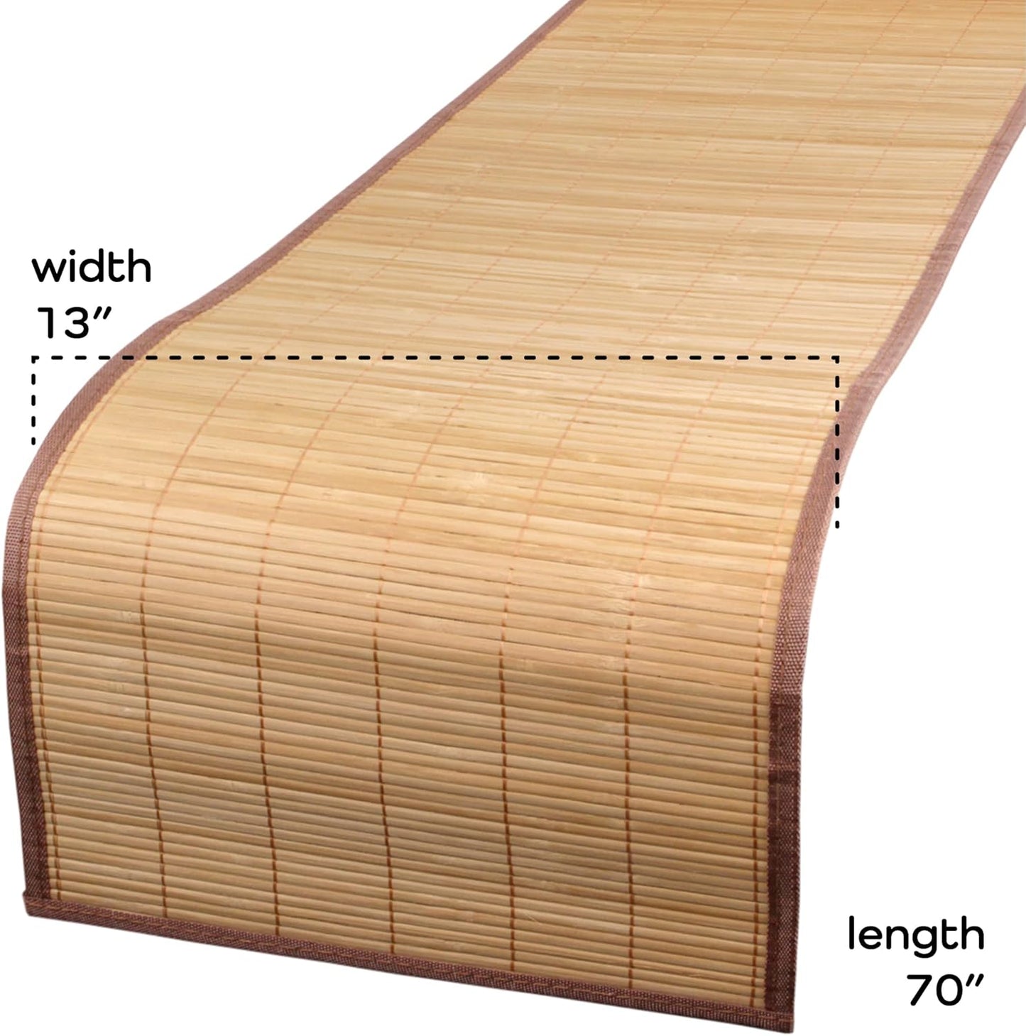 2 BambooMN Natural Slat Bamboo Table Runner with Fabric Border, Home Decor - Brown with Brown Border - Piece