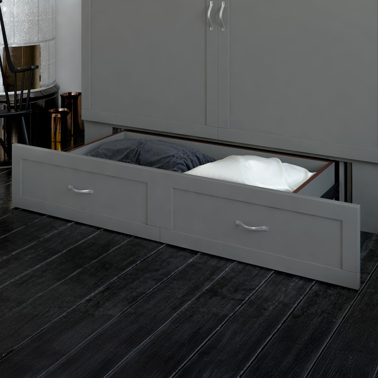 AFI Hamilton Queen Murphy Bed Chest with Mattress, Storage, and Built-in Charger in Grey