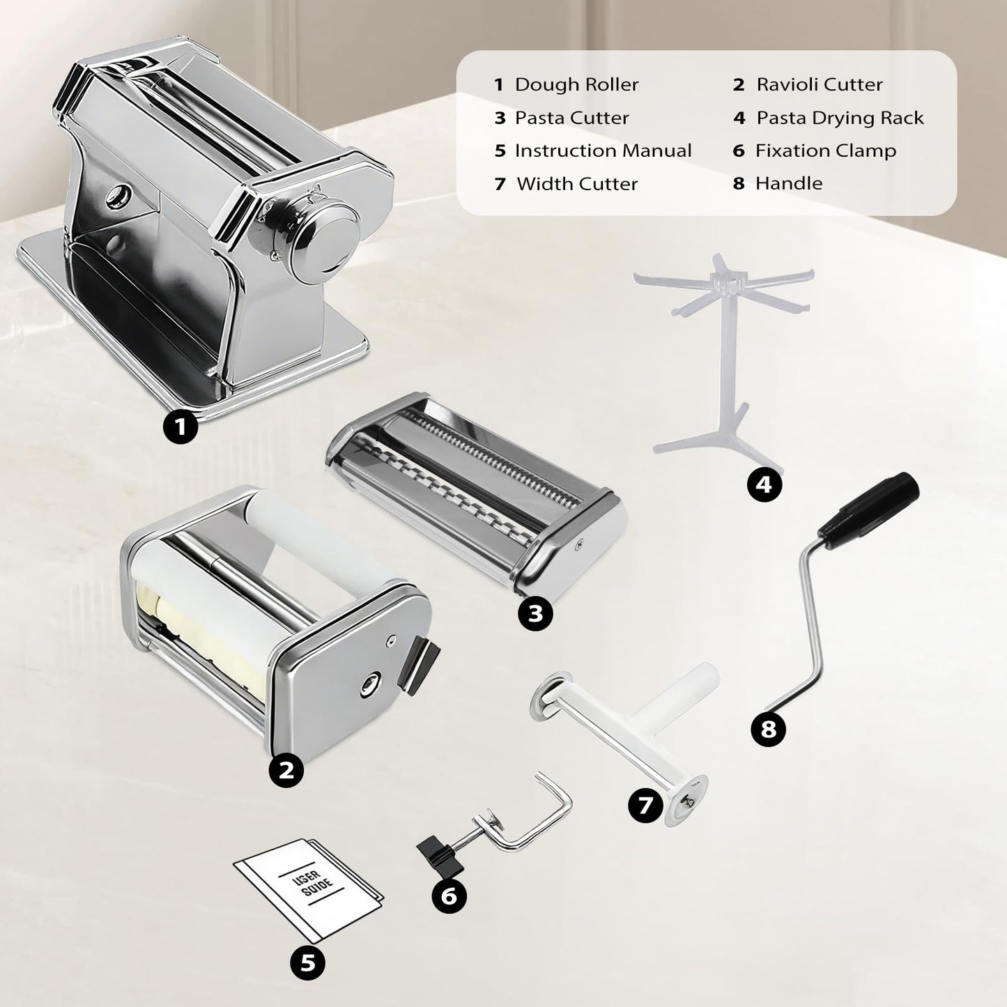MZTOGR Pasta Maker Machine with 9 Adjustable Thickness Settings, 2 in 1 Noodle Maker Includes Pasta Cutter, Ravioli Maker Attachment & Pasta Drying Rack
