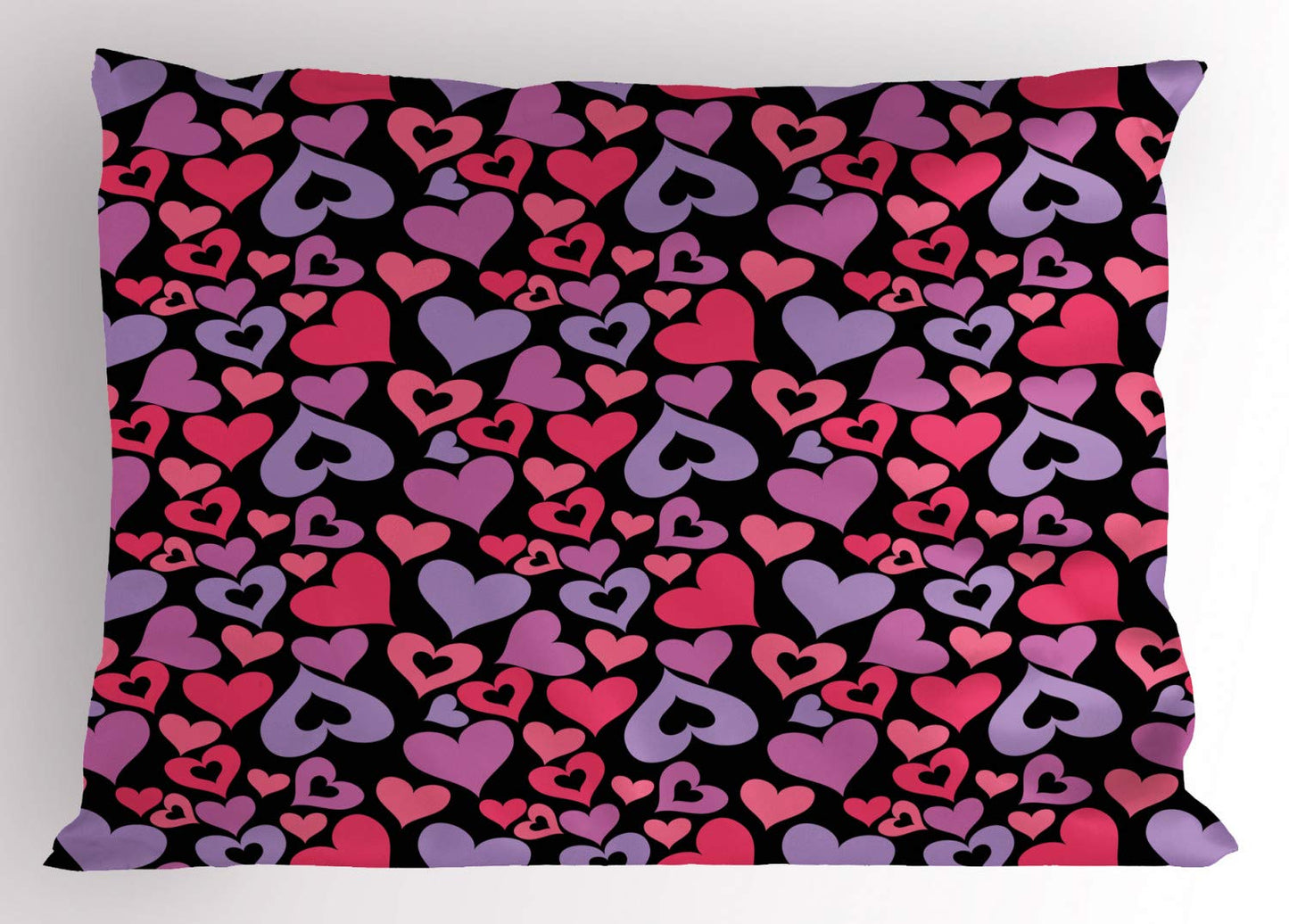Ambesonne Love Pillow Sham, Silhouette Hearts Pinkish Romantic Shapes Valentines Day Celebration Happy Cheerful, Decorative Standard Queen Size Printed Pillowcase, 30" X 20", Lilac Pink Lavender