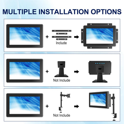 Bosunre 7 Inch Open Frame Touch Screen Monitor, 10-Point Capacitive Touch Display, 1024x600 Resolution, IP65 Industrial Monitor, Black Metal Housing, Open Bracket Mount for HMI Control Panels