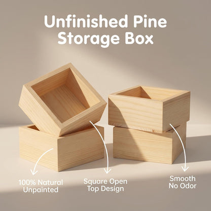 HONSHEN Wooden Storage Box Set, 8 Inch Rectangle Box with 2 Pcs 3 Inch Square Boxes, Decorative Wood Organizer for Jewelry, Trinkets, Office & Home