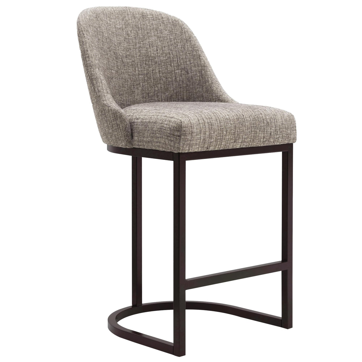 Leick Home 214965 Barrelback Counter Stool with Metal Base, Set of 4, for Elevated Kitchen Counters, High Top Tables, and Bars, Modern Gray Linen Seat and Brown Metal Base